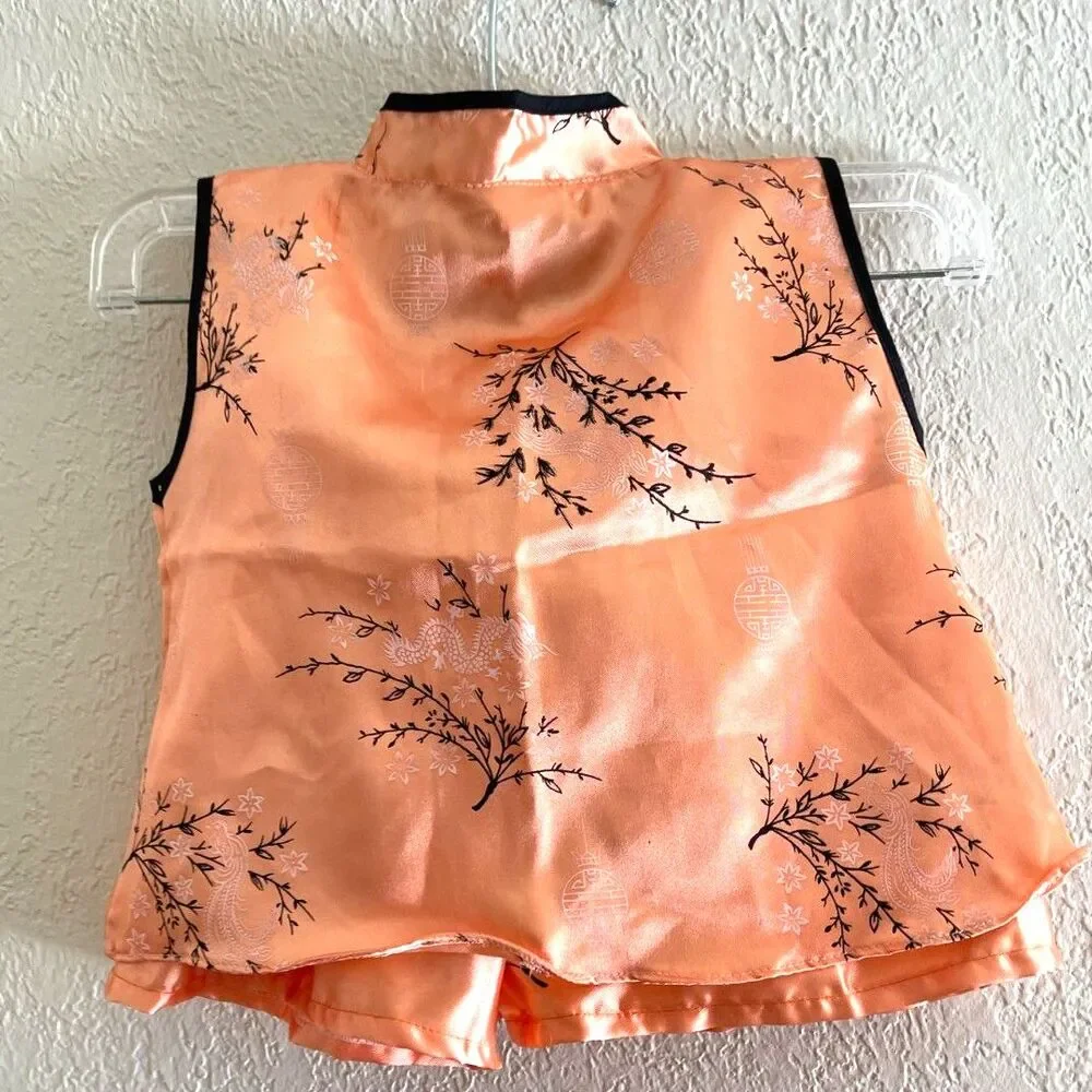 Jolly Baby Girl's Chinese Peach Suit 3T Mandarin Asian 2 Piece Outfit Top Shorts - Picture 3 of 10